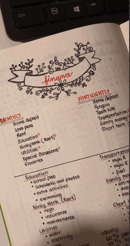 Finance spread is a must in your Bujo to make sure finances are in order