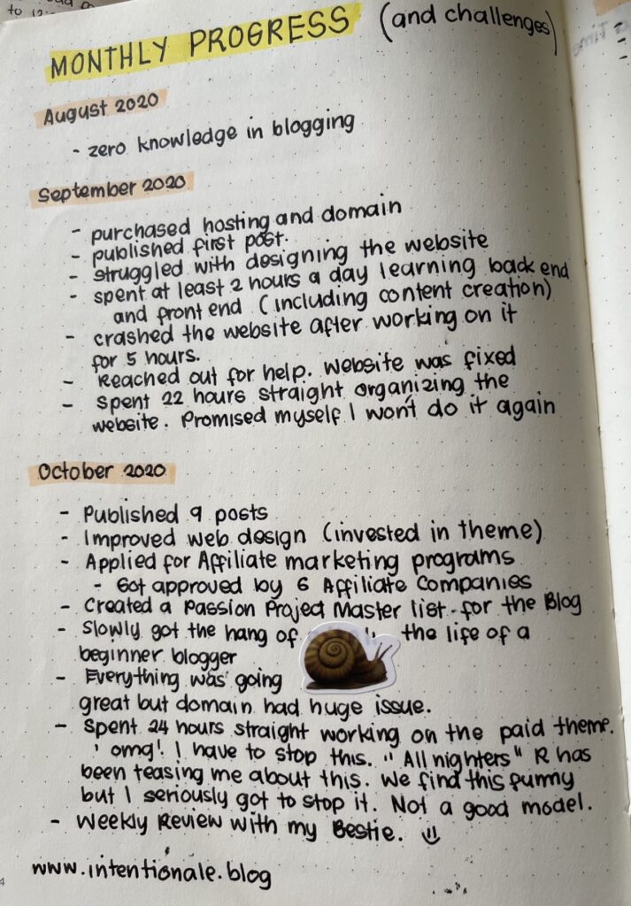 a Bullet Journal page with Sep to Dec 2020 journal entries Part of 2021 End of year reflection 