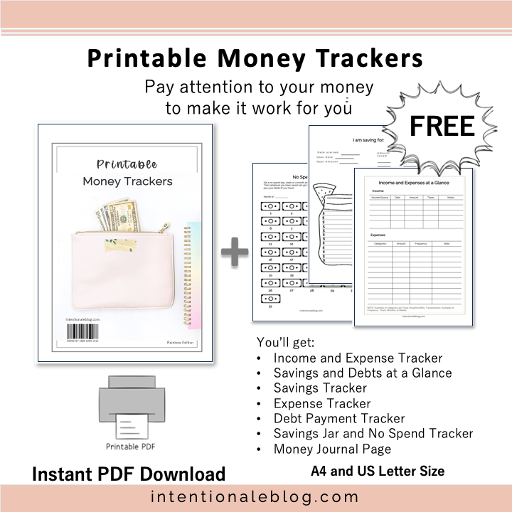 mock up image of free printable money trackers