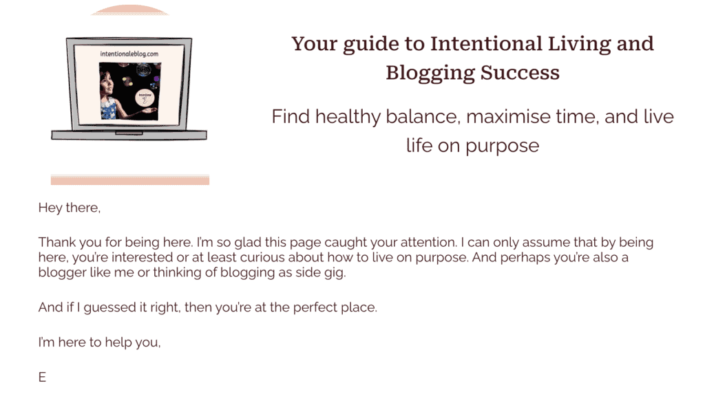image of a part of intentional e blog home page 