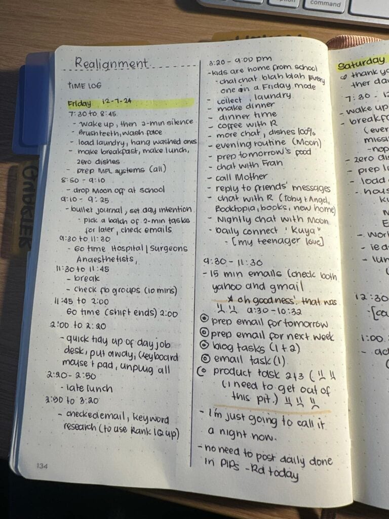 Image of a Time Log in Bullet Journal 