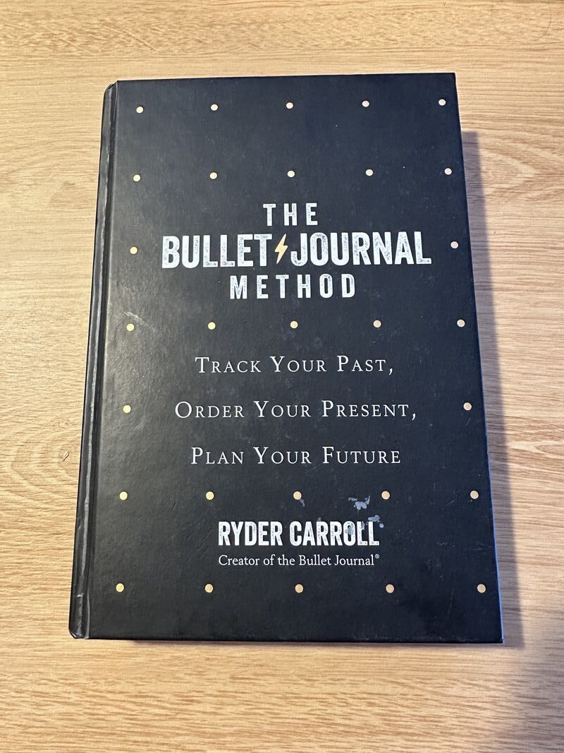 image of a book,with title the bullet journal method, black cover, white text 